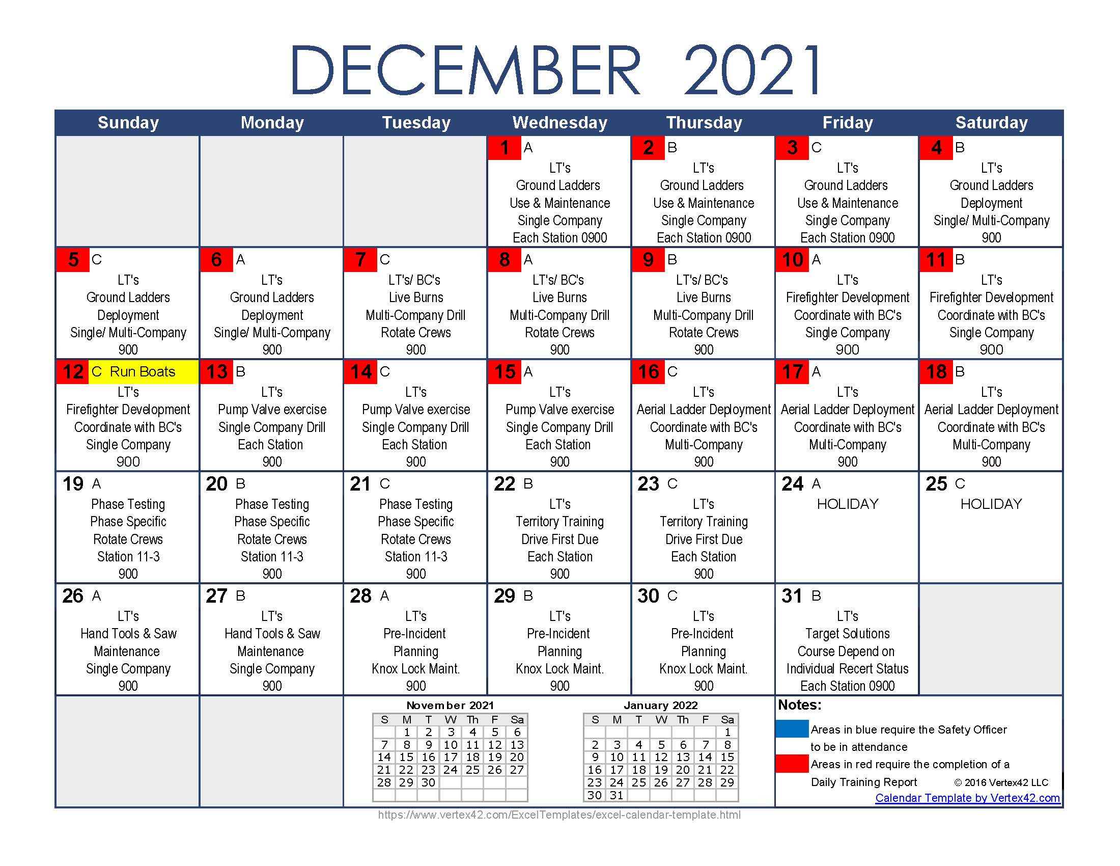 December Training Calendar