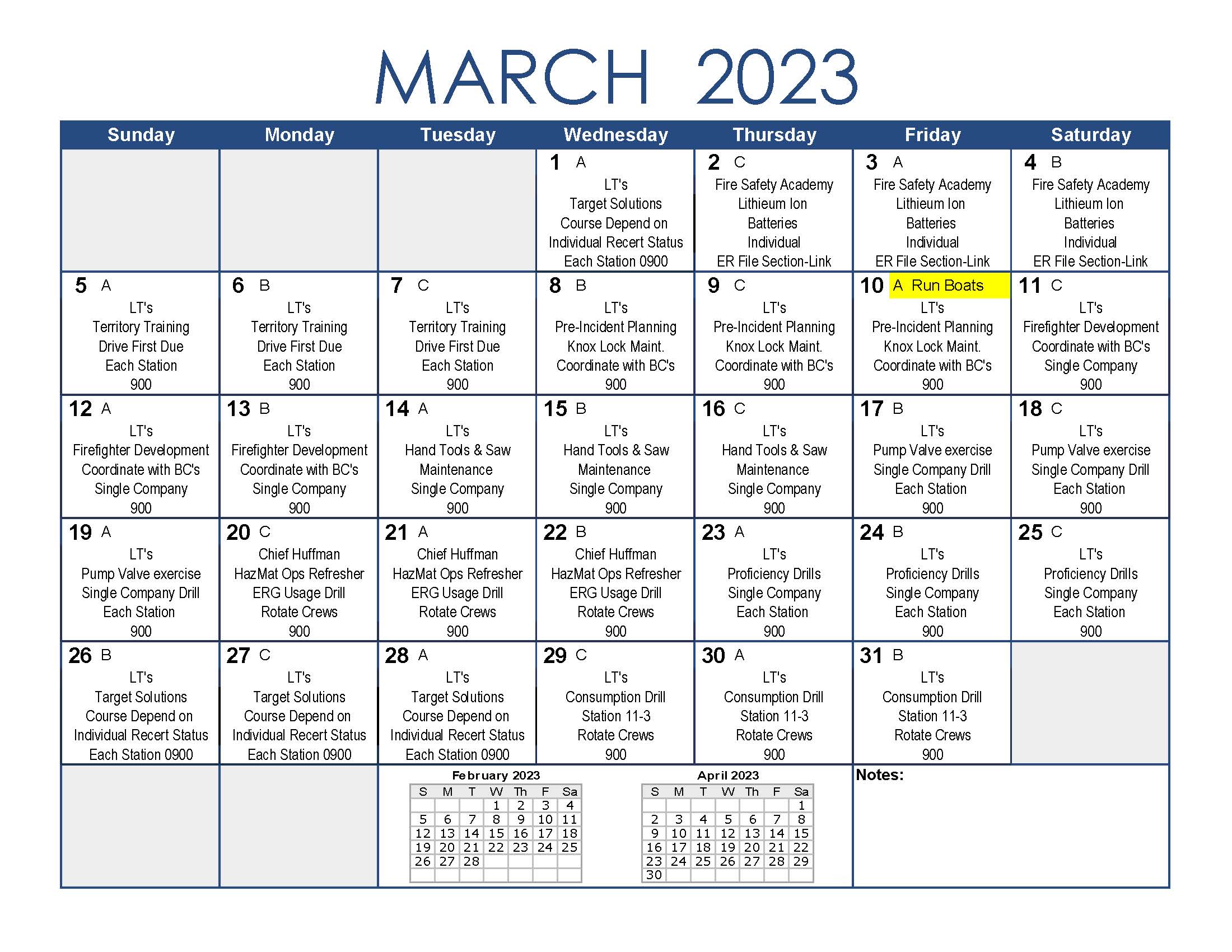 2023-Training Calendar