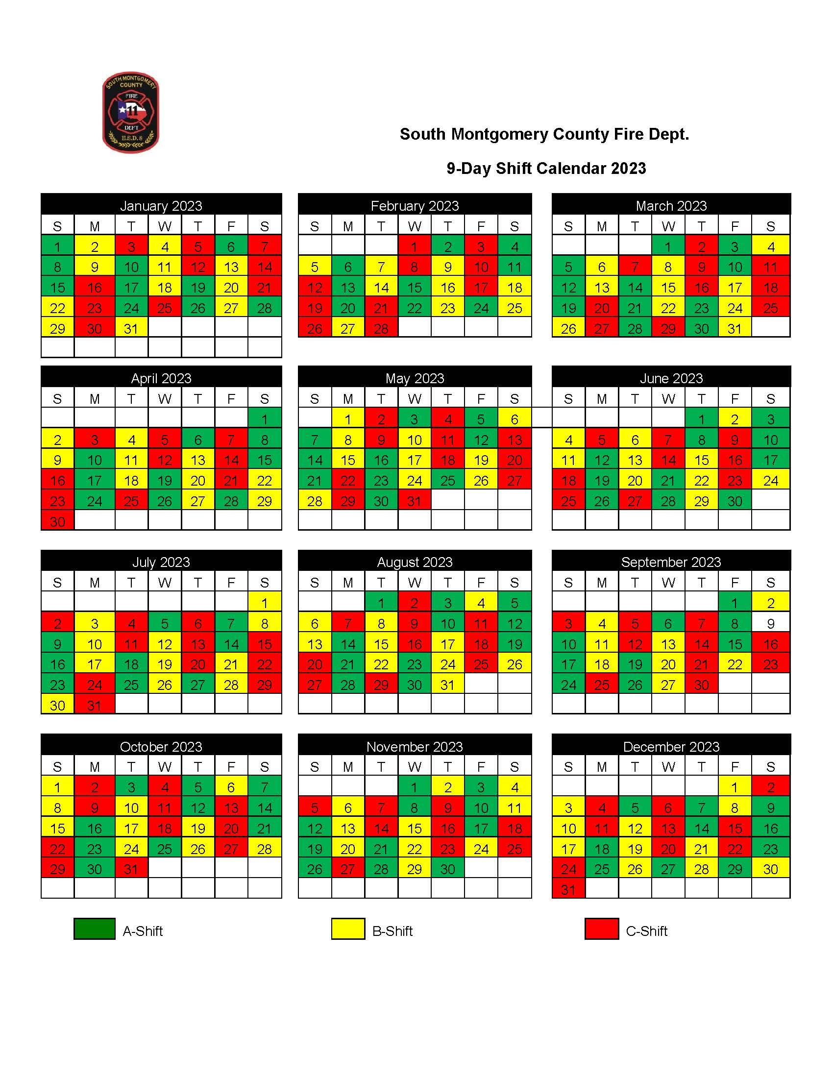 2022 Firefighter Shift Calendar