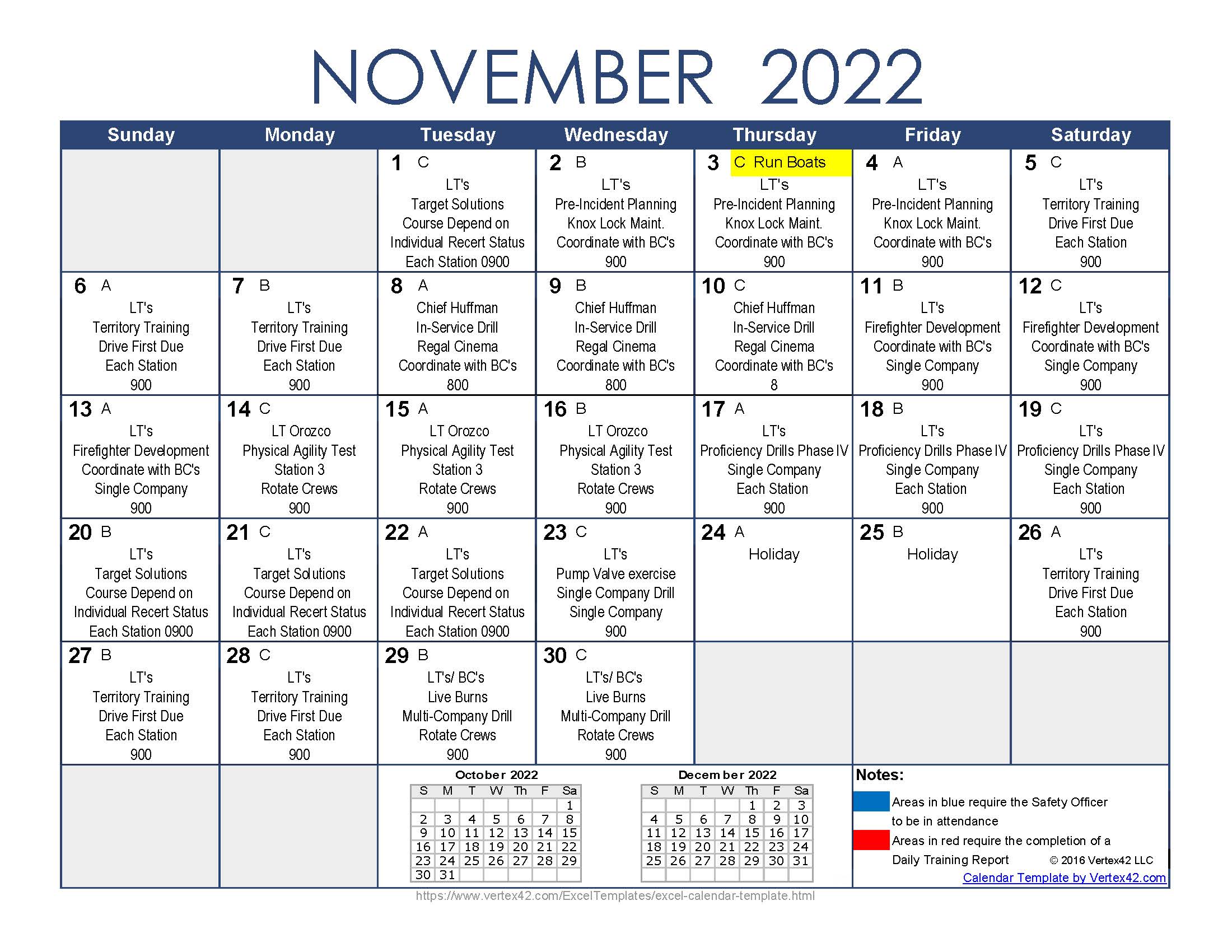 November Training Calendar