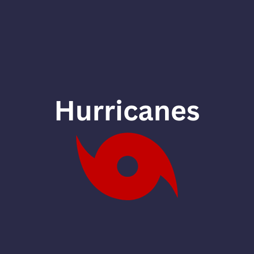 A graphic showing the word 'Hurricanes' with a red hurricane symbol underneath on a dark background.