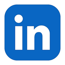 LinkedIn logo: A blue square with rounded corners, featuring the white lowercase letters in in the center.