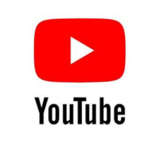 The image shows the YouTube logo: a red rectangle with rounded corners and a white play button in the center, above the word YouTube in bold black letters on a white background.
